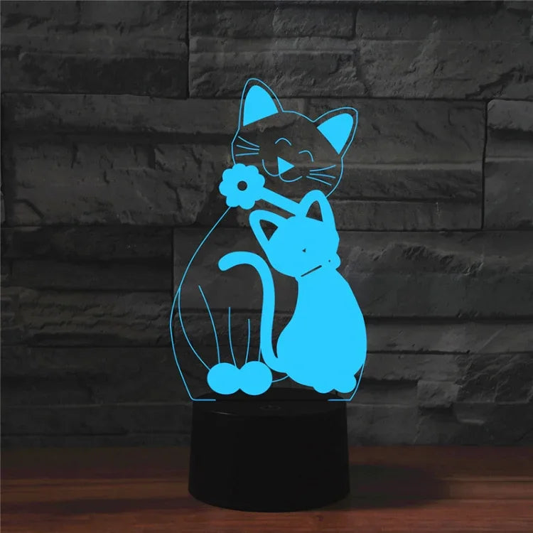 Cat Shape 3D Colorful LED Vision Light Table Lamp, Charging Touch Version, Charging Touch Version