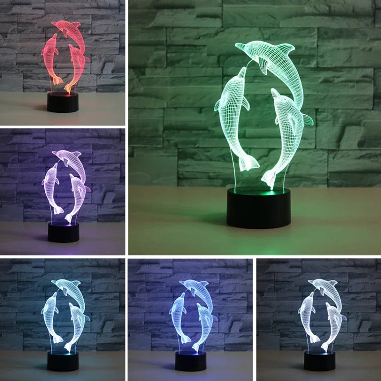 Đèn bàn hình ba con cá heo 3D nhiều màu LED Vision, phiên bản cảm ứng USB, phiên bản cảm ứng USB