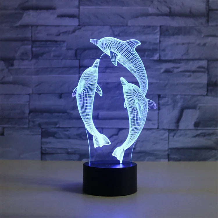 Đèn bàn hình ba con cá heo 3D nhiều màu LED Vision, phiên bản cảm ứng nứt, phiên bản cảm ứng nứt