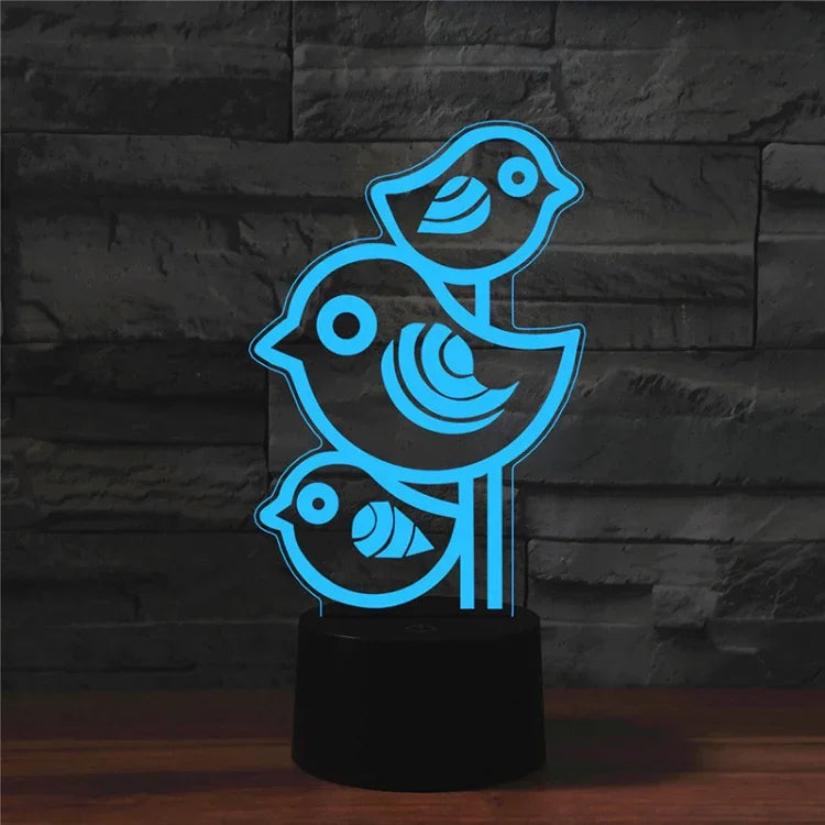 Đèn bàn hình ba con chim 3D nhiều màu LED Vision, phiên bản điều khiển từ xa 16 màu, phiên bản điều khiển từ xa 16 màu