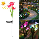 Đèn sân vườn trang trí mô phỏng hoa loa kèn 4 đầu năng lượng mặt trời IP55 chống nước, ánh sáng trắng, ánh sáng trắng