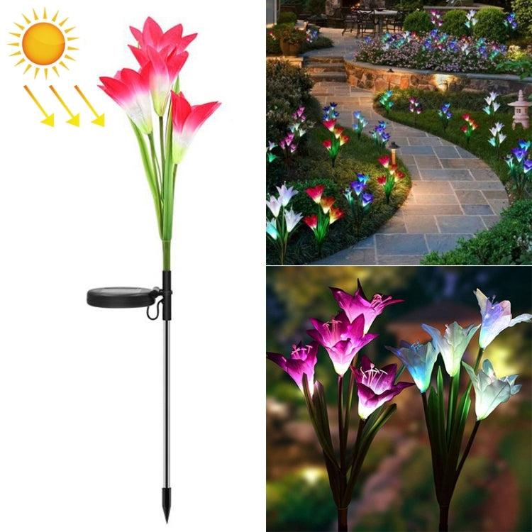 Đèn sân vườn trang trí mô phỏng hoa loa kèn 4 đầu năng lượng mặt trời IP55 chống nước, ánh sáng trắng, ánh sáng trắng
