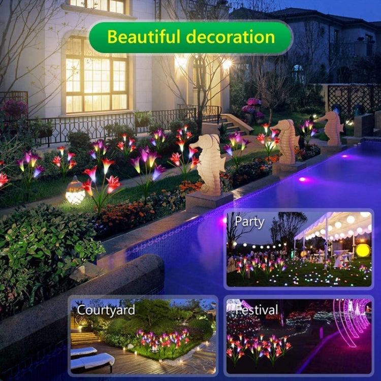 Đèn sân vườn trang trí mô phỏng hoa loa kèn 4 đầu năng lượng mặt trời IP55 chống nước, ánh sáng trắng, ánh sáng trắng