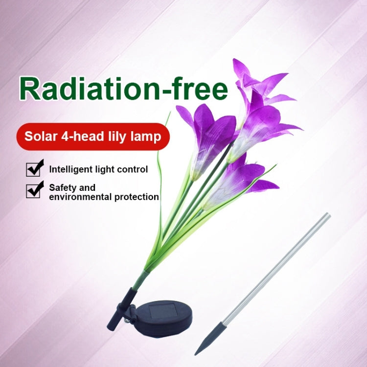 Đèn sân vườn trang trí mô phỏng hoa loa kèn 4 đầu năng lượng mặt trời IP55 chống nước, ánh sáng trắng, ánh sáng trắng