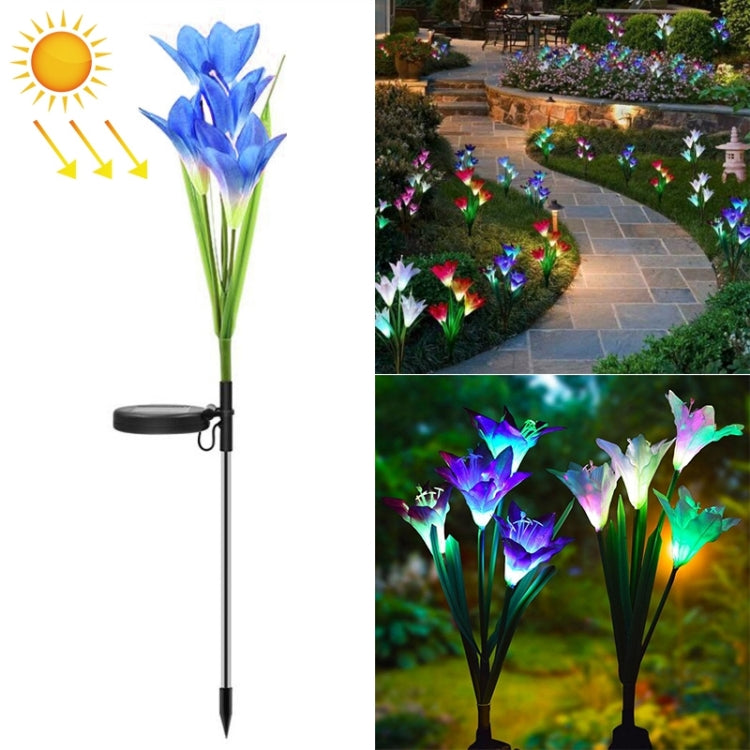 Đèn sân vườn trang trí mô phỏng hoa loa kèn 4 đầu năng lượng mặt trời IP55 chống nước, ánh sáng nhiều màu, ánh sáng nhiều màu