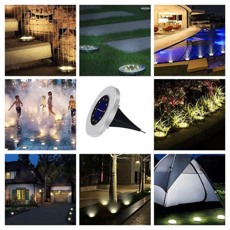 2 cái đèn chôn dưới đất năng lượng mặt trời 10 đèn LED, đèn ngoài trời chống nước IP65 cho vườn và đường phố, 10 đèn LED
