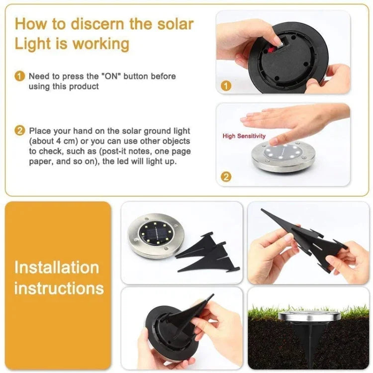 2 cái đèn chôn dưới đất năng lượng mặt trời 10 đèn LED, đèn ngoài trời chống nước IP65 cho vườn và đường phố, 10 đèn LED