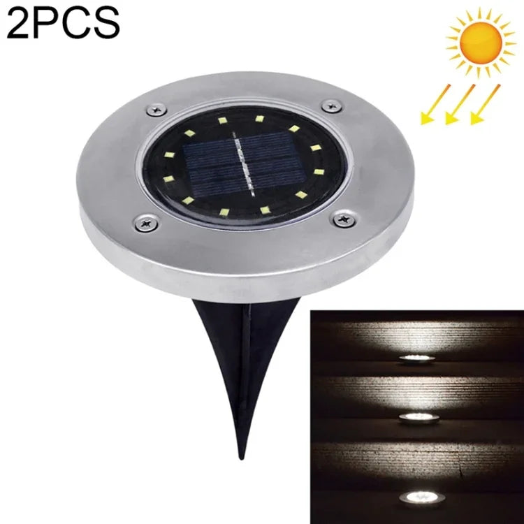 2 cái đèn chôn dưới đất năng lượng mặt trời 12 đèn LED, đèn ngoài trời chống nước IP65 cho vườn và đường phố, 12 đèn LED