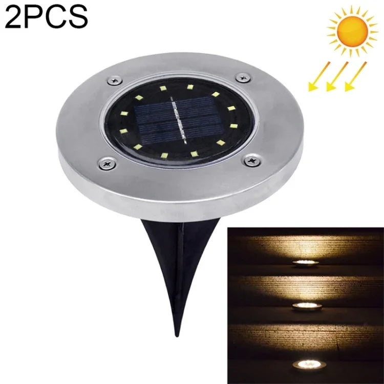 2 cái đèn chôn dưới đất năng lượng mặt trời 12 đèn LED, đèn ngoài trời chống nước IP65 cho vườn và đường phố, 12 đèn LED