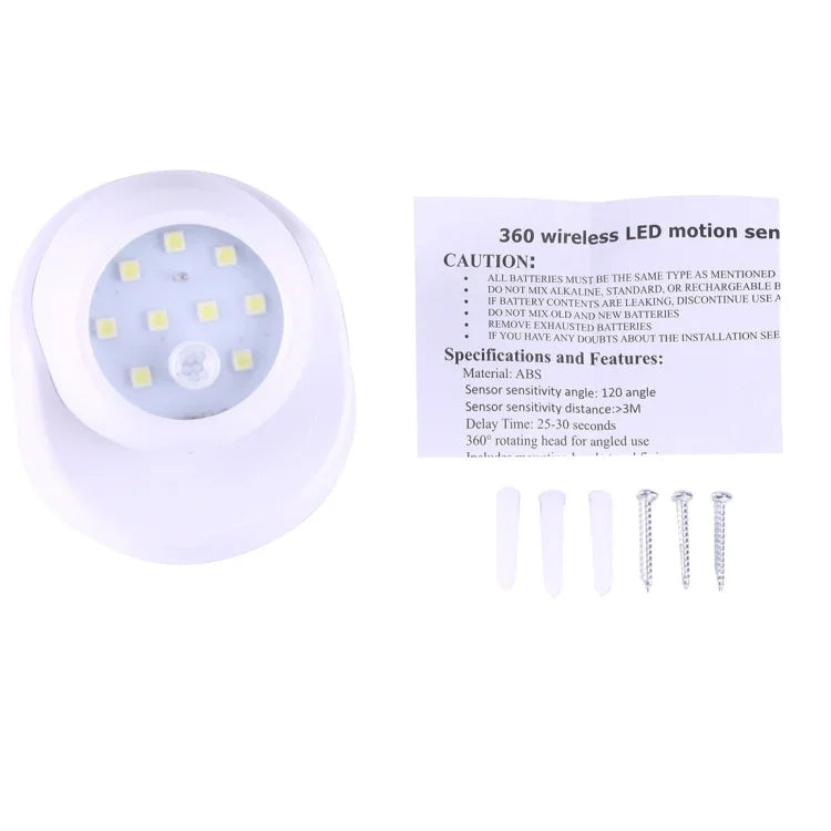 9 đèn LED 240 LM 6000K xoay 360 độ, đèn cảm biến chuyển động không dây cho tủ quần áo / đèn ngủ / đèn tường cho phòng ngủ, phòng khách, phòng tắm, hành lang
