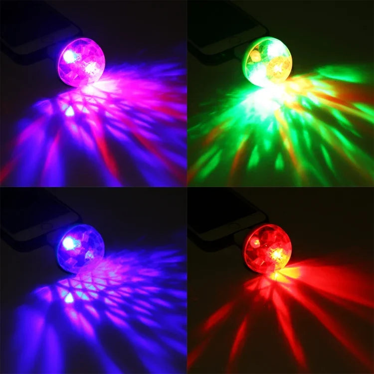 Đèn sân khấu quả cầu pha lê LED RGB 4W USB với bộ chuyển đổi 8 chân, có bộ chuyển đổi 8 chân