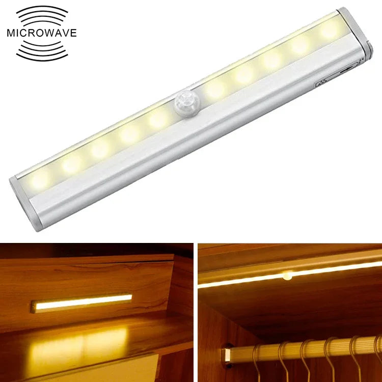 Đèn cảm biến cơ thể người thông minh màn hình hẹp 0.8W 10 đèn LED trắng ấm, đèn hành lang tủ, phiên bản sạc USB, 0.8W 10 đèn LED trắng ấm