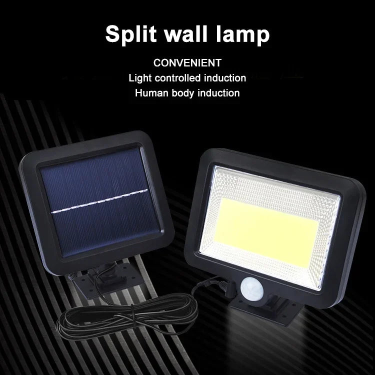 Đèn tường năng lượng mặt trời COB cảm ứng cơ thể người riêng biệt, đèn sân vườn chống nước ngoài trời, đèn đường, 100 COB