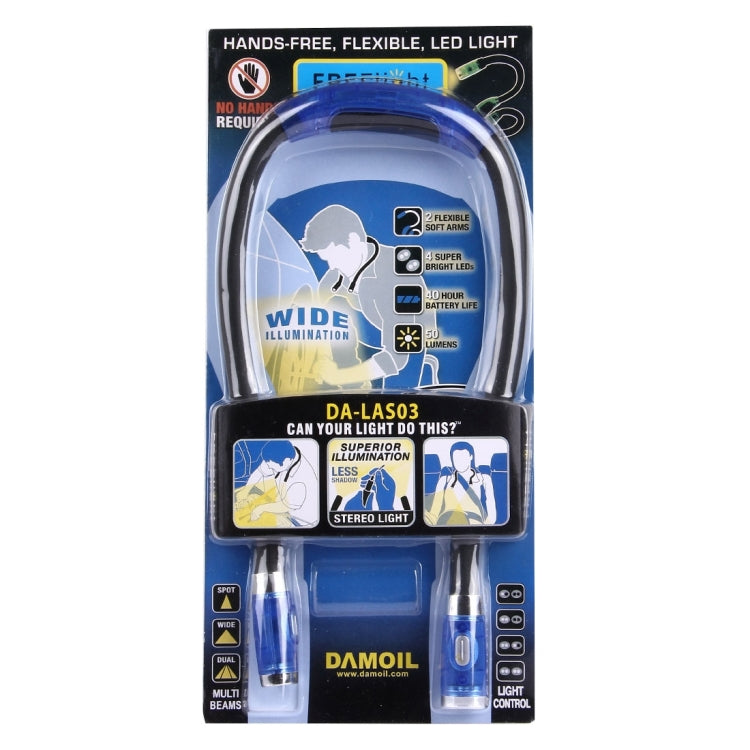 Đèn pin stereo cổ đeo đôi sáng tạo rảnh tay đèn làm việc tự động với 4 đèn LED và tay cầm cao su mềm đệm cổ