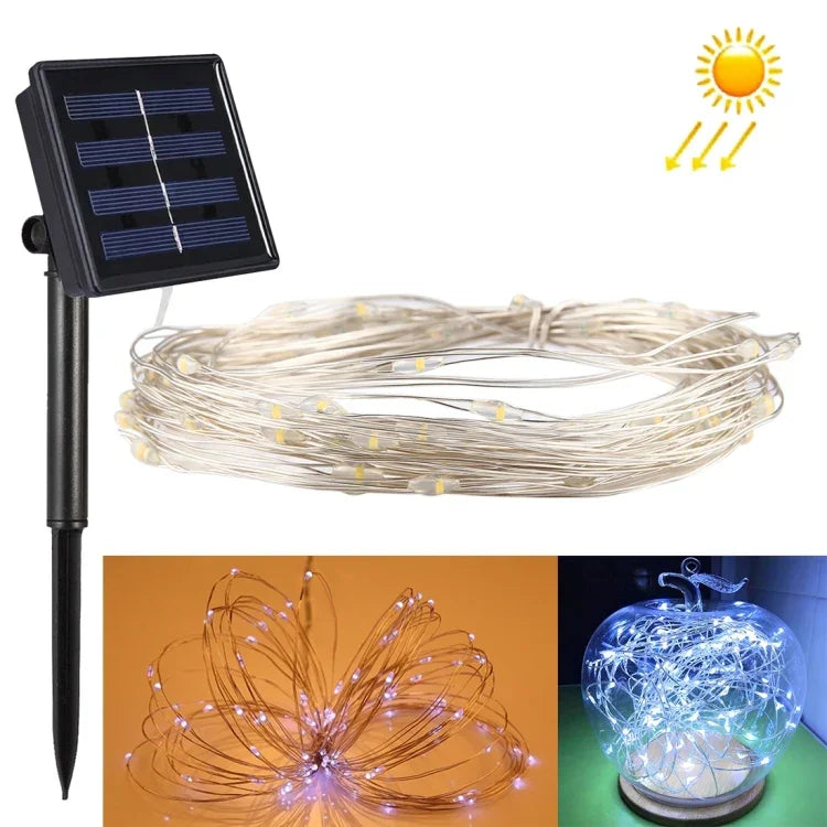 Đèn dây 20m 200 bóng LED SMD 0603 dây bạc năng lượng mặt trời, đèn trang trí, DC 5V, 20m 200 bóng LED nhiều màu, 20m 200 bóng LED ánh sáng trắng