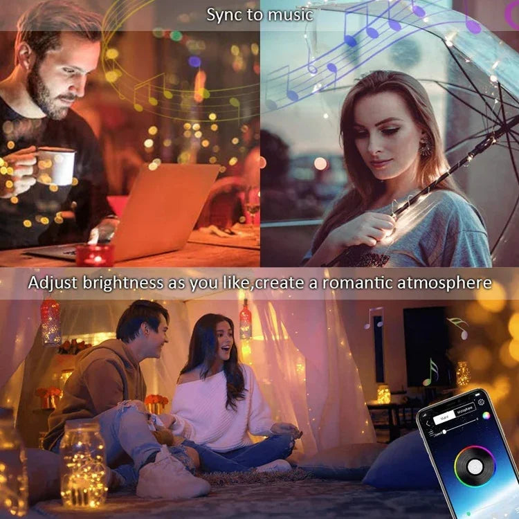 Đèn dây đồng trang trí Giáng Sinh USB có điều khiển từ xa & điều khiển qua ứng dụng Bluetooth, dài 5m 50 bóng LED, điều khiển từ xa & ứng dụng, dài 5m 50 bóng LED