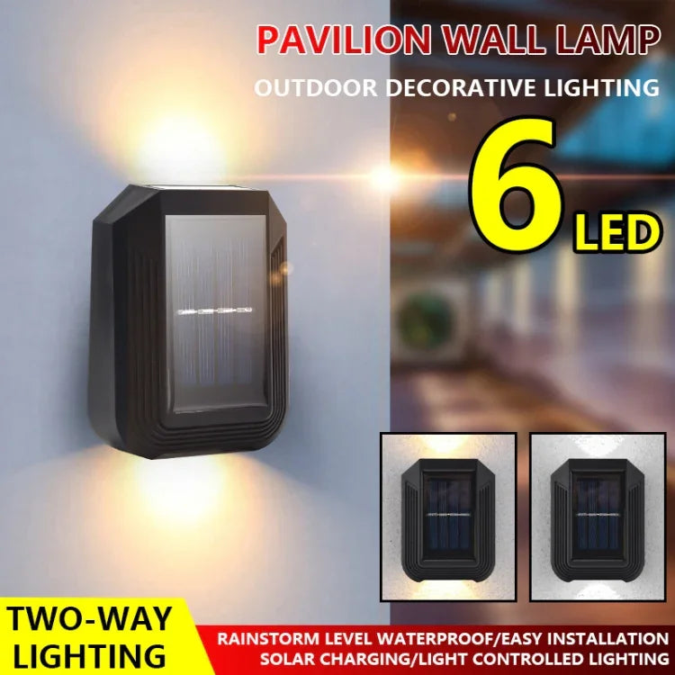 Đèn tường năng lượng mặt trời 6 LED trang trí ngoài trời sân vườn chiếu sáng lên xuống
