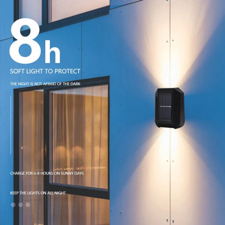 Đèn tường năng lượng mặt trời 6 LED trang trí ngoài trời sân vườn chiếu sáng lên xuống