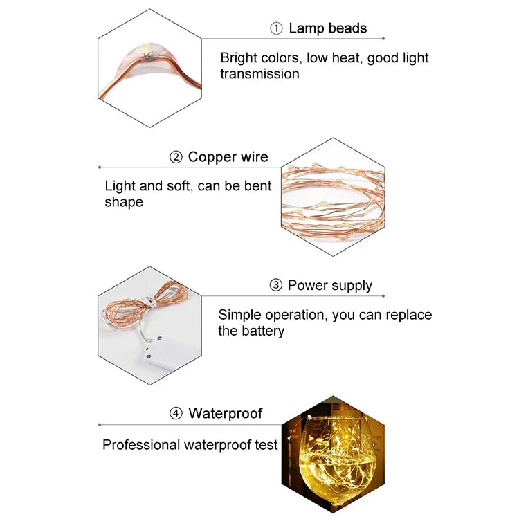 20 đèn LED SMD 0603 chống nước IP65 dùng pin nút CR2032, đèn xanh dương 2m, đèn xanh lá 2m, đèn đỏ 2m