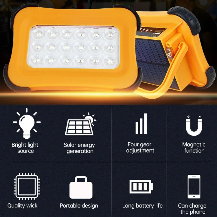Đèn cắm trại di động năng lượng mặt trời 50W 32 đèn LED chiếu sáng từ tính đèn khẩn cấp với bốn mức độ sáng & sạc dự phòng & chỉ báo pin