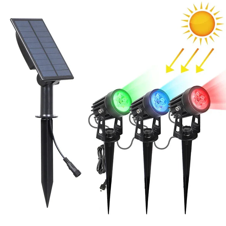 Đèn pha năng lượng mặt trời 3W Một cho Ba ngoài trời IP65 chống nước cảm biến điều khiển ánh sáng đèn cỏ, quang thông: 300-400lm (RGB cố định tuần hoàn), Một cho Ba