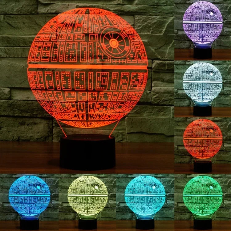 Đèn bàn sáng tạo 7 màu thay đổi màu sắc hiệu ứng hình ảnh nổi, đèn ngủ phong cách Death Star