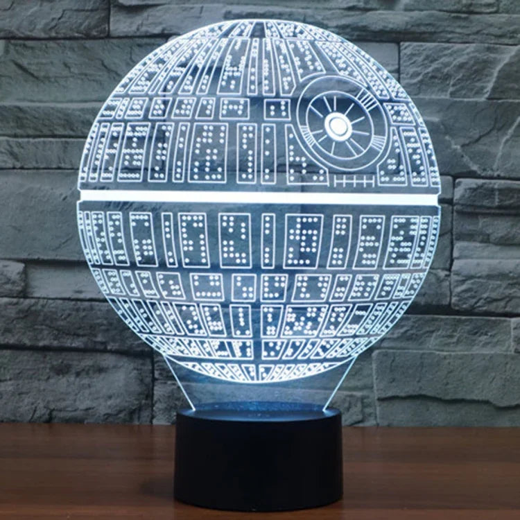 Đèn bàn sáng tạo 7 màu thay đổi màu sắc hiệu ứng hình ảnh nổi, đèn ngủ phong cách Death Star