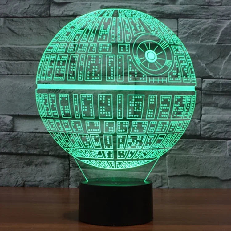Đèn bàn sáng tạo 7 màu thay đổi màu sắc hiệu ứng hình ảnh nổi, đèn ngủ phong cách Death Star