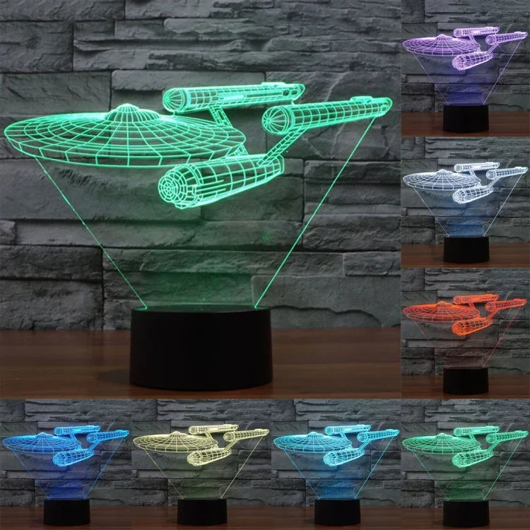Đèn bàn đèn stereo trực quan sáng tạo đổi màu 7 màu, kiểu tàu chiến Star Trek