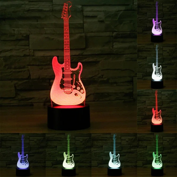 Đèn bàn sáng tạo 7 màu thay đổi màu sắc hiệu ứng hình ảnh nổi, Hình dạng đàn guitar điện