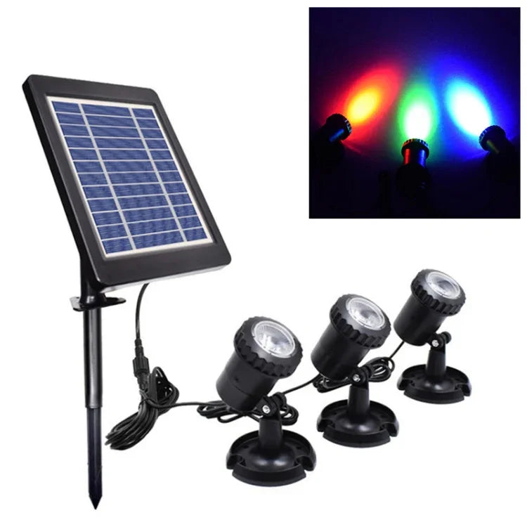 Đèn pha năng lượng mặt trời 3 trong 1 cắm cỏ sân vườn màu đỏ xanh lá xanh dương, đèn đỏ xanh lá xanh dương