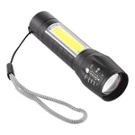 Đèn pin sạc USB A2 chống nước có thể zoom XPE + COB với 3 chế độ & hộp đựng, A2