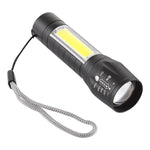 Đèn pin sạc USB A2 chống nước có thể zoom XPE + COB với 3 chế độ & hộp đựng, A2
