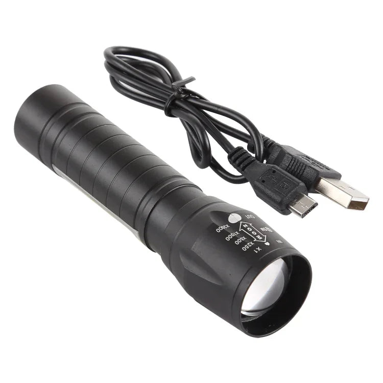 Đèn pin sạc USB A2 chống nước có thể zoom XPE + COB với 3 chế độ & hộp đựng, A2
