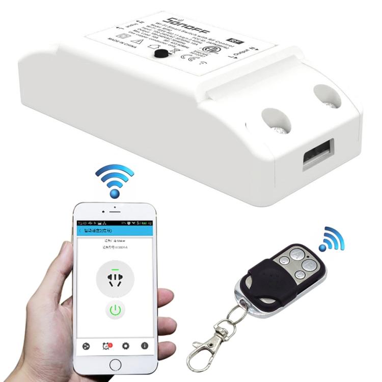 Module công tắc nguồn hẹn giờ điều khiển từ xa không dây thông minh Sonoff 433MHz DIY WiFi với điều khiển từ xa 4 nút cho nhà thông minh, hỗ trợ iOS và Android, 433MHz với điều khiển từ xa