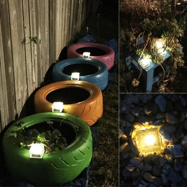 Đèn chôn LED ngoài trời bằng kính cường lực hình vuông năng lượng mặt trời trang trí sân vườn IP55 chống nước, kích thước: 7 x 7 x 5cm