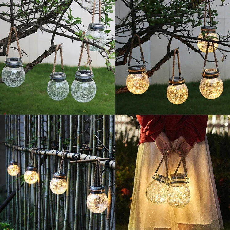 Đèn treo chai thủy tinh năng lượng mặt trời IP55 chống nước trang trí sân vườn ngoài trời, ánh sáng trắng ấm