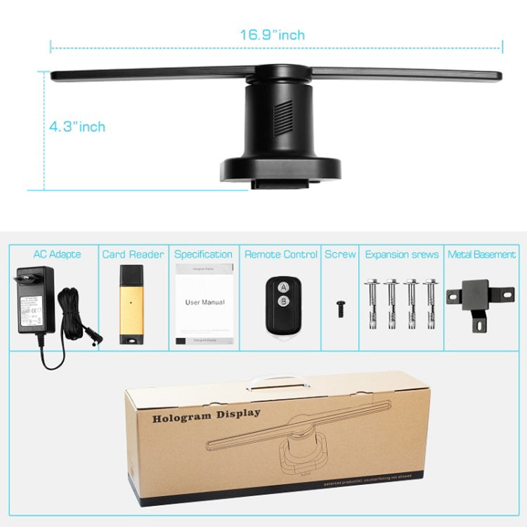 Quạt hiển thị hologram 224 đèn LED với điều khiển từ xa, Hỗ trợ thẻ Micro SD 4GB, AC 100-240V, 450 x 224 điểm ảnh
