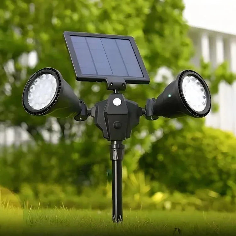 Đèn pha LED robot năng lượng mặt trời đầu đôi cảm biến thông minh cho sân cỏ ngoài trời