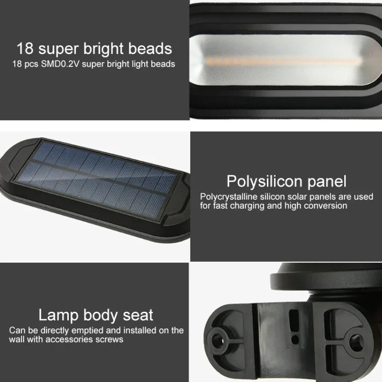 Đèn sân vườn năng lượng mặt trời 18 đèn LED 600LM IP65 chống nước cảm ứng thân đèn đèn đường