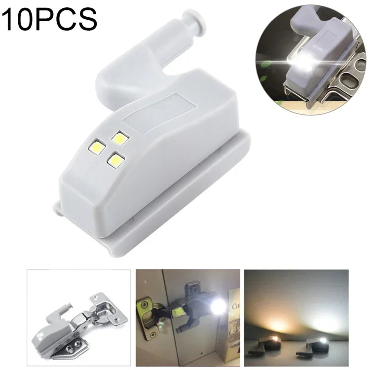 10 cái đèn cảm biến bản lề trong 0.3W đa năng cho tủ, 3 đèn LED, đèn ngủ tự động bật/tắt, 10 cái ánh sáng trắng, 10 cái ánh sáng trắng ấm