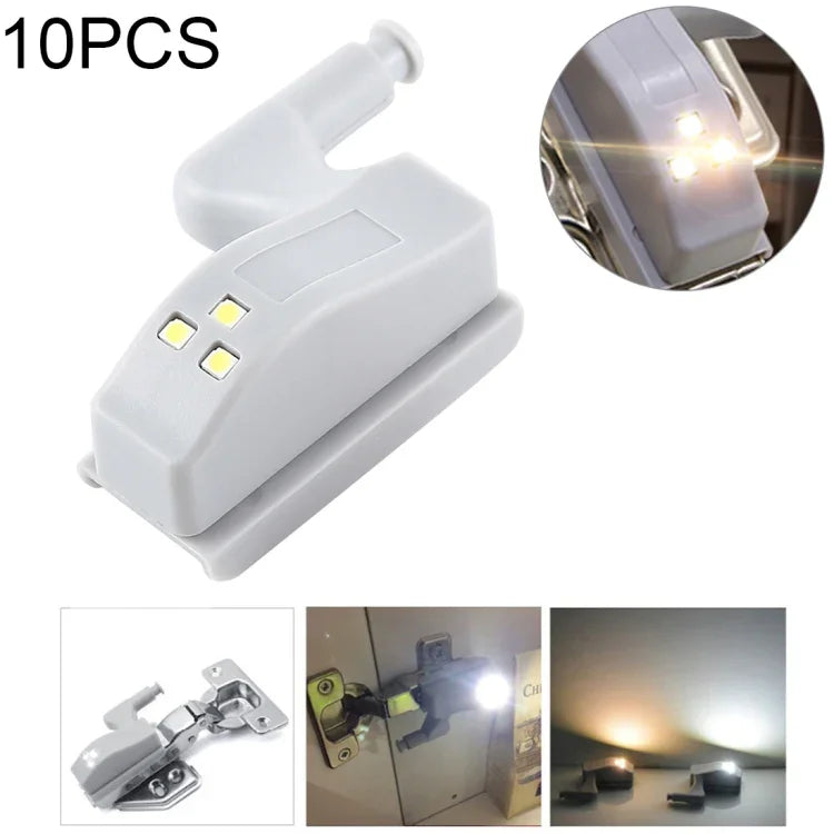 10 cái đèn cảm biến bản lề trong 0.3W đa năng cho tủ, 3 đèn LED, đèn ngủ tự động bật/tắt, 10 cái ánh sáng trắng, 10 cái ánh sáng trắng ấm