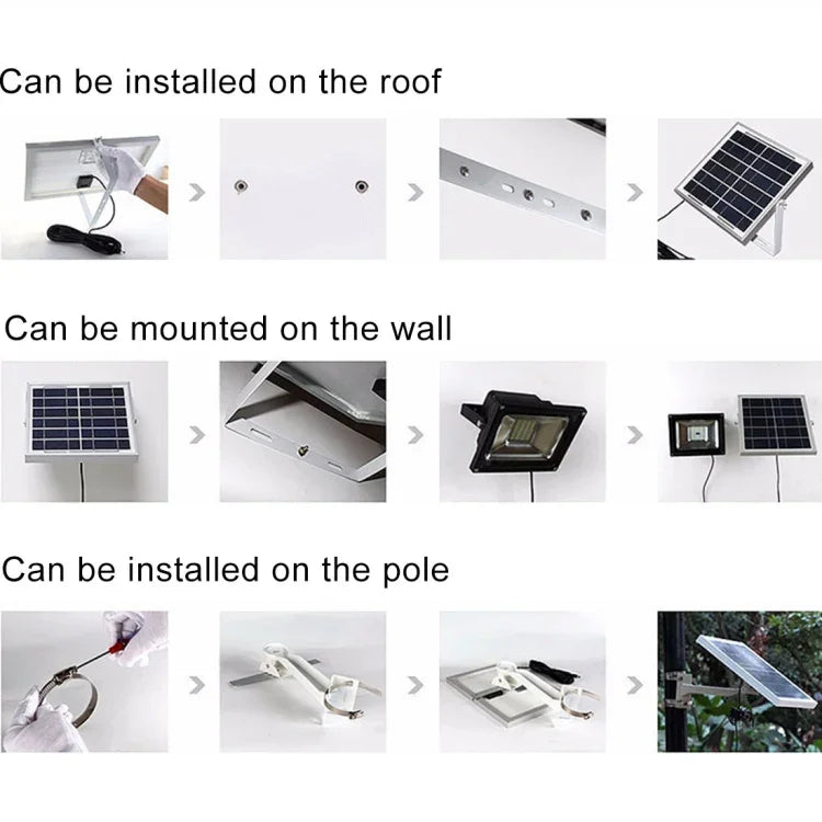 Đèn pha năng lượng mặt trời 10W 100 đèn LED chống nước IP67 có điều khiển từ xa, 10W