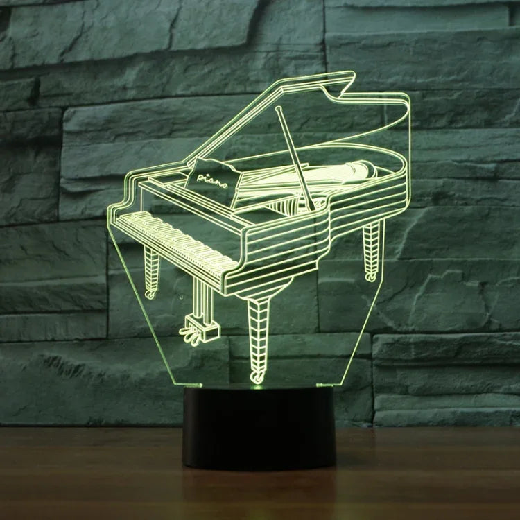 Đèn bàn hình đàn piano 3D LED nhiều màu, phiên bản điều khiển từ xa 16 màu