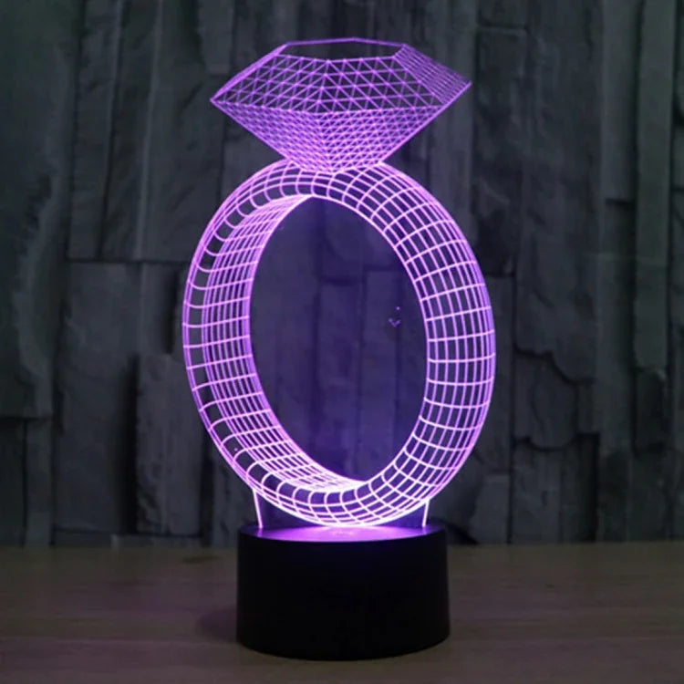 Đèn bàn sáng tạo thay đổi màu 7 màu, đèn stereo thị giác, đèn ngủ, kiểu nhẫn kim cương