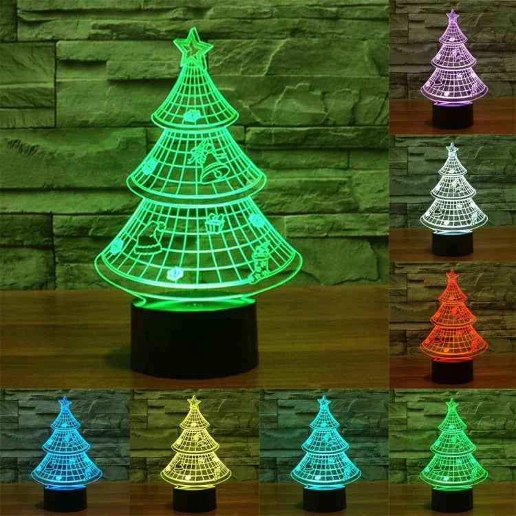 Đèn bàn sáng tạo thay đổi màu 7 màu, đèn stereo thị giác, đèn ngủ, kiểu cây thông Noel