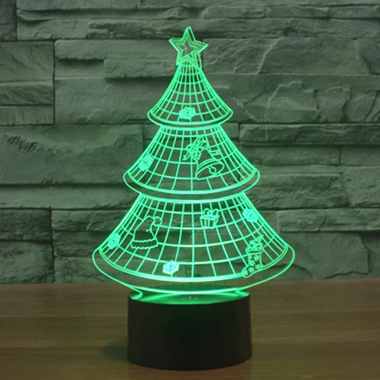 Đèn bàn sáng tạo thay đổi màu 7 màu, đèn stereo thị giác, đèn ngủ, kiểu cây thông Noel