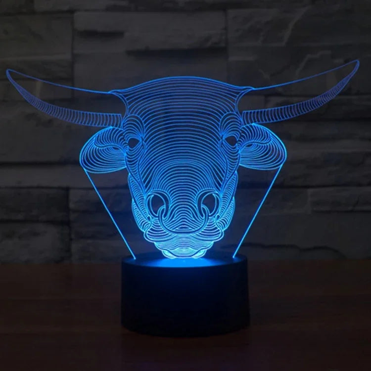 Đèn bàn sáng tạo thay đổi màu 7 màu, đèn stereo thị giác, đèn ngủ, kiểu bò