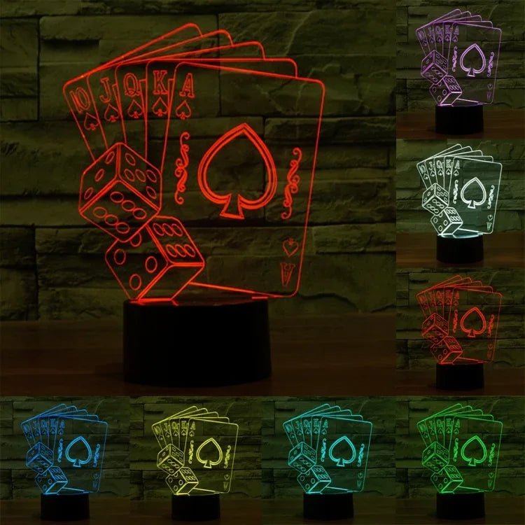 Đèn bàn đèn stereo trực quan sáng tạo đổi màu 7 màu, kiểu bài poker