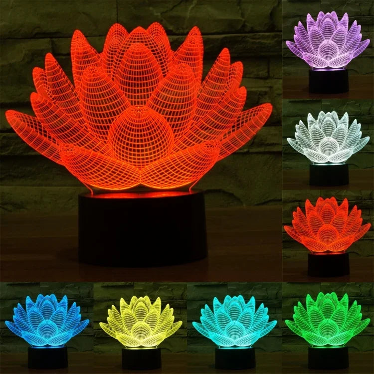 Đèn bàn đèn stereo trực quan sáng tạo đổi màu 7 màu, kiểu hoa sen